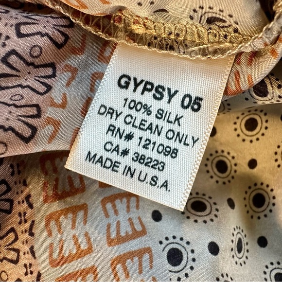 Gypsy 05 Gray & Orange Multi Bandana Print Striped Boho Silk Mini Dress Size M - Picture 7 of 12